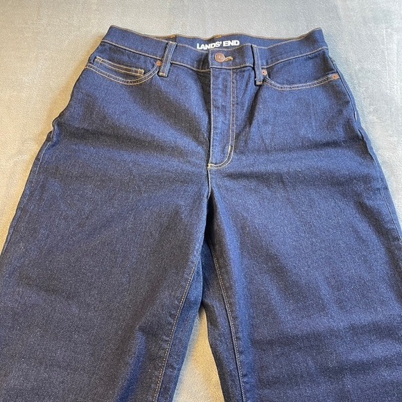 Lands End Women High Rise Wide Leg Trouser Jean Dark Indigo Blue Size 10 Stretch - Picture 10 of 16